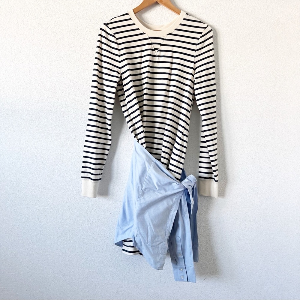 Veronica Beard Lazlo Mixed Media Striped Shirt Dress - Picture 2 of 9